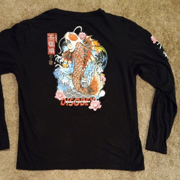 Disobey Other - Primal Driven Disobey Fish/Floral Graphic Print Long Sleeve T Shirt Men's Lg